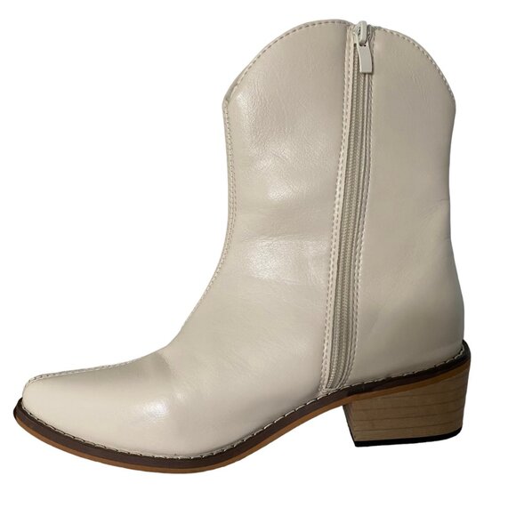 Ankle Bootie Women's Size 35 US 4. 5 Polyurethane Cream Zipper Pointed Toe - Picture 16 of 16